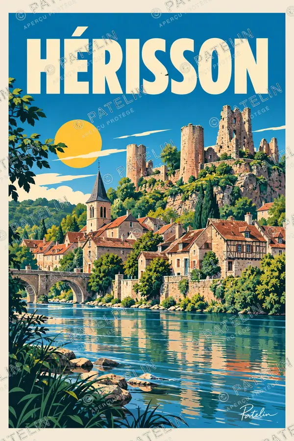 Illustration Hérisson — Le château et le village, style Pop