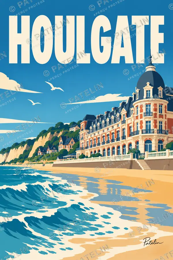 Illustration Houlgate — La plage et les belles façades, style Pop