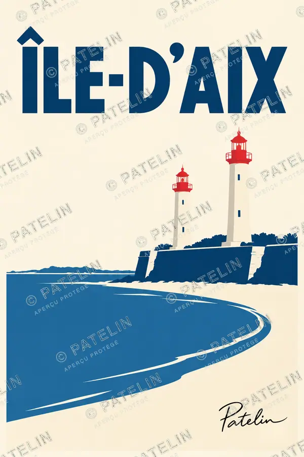 Illustration Île-d'Aix — Les deux phares, style Minimal