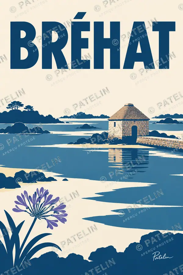 Illustration Île-de-Bréhat — Le moulin au bord de l’eau, style Minimal