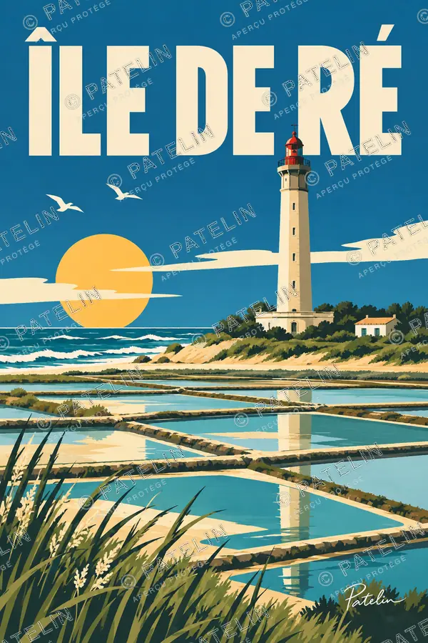 Île de Ré — Le phare et les marais, illustration Pop