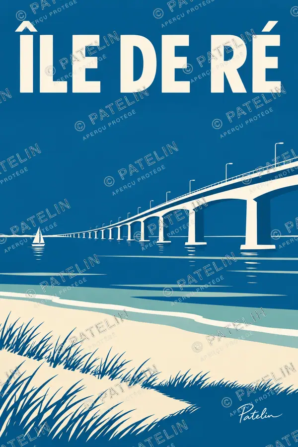 Illustration Île de Ré — Le pont vers l’île, style Minimal