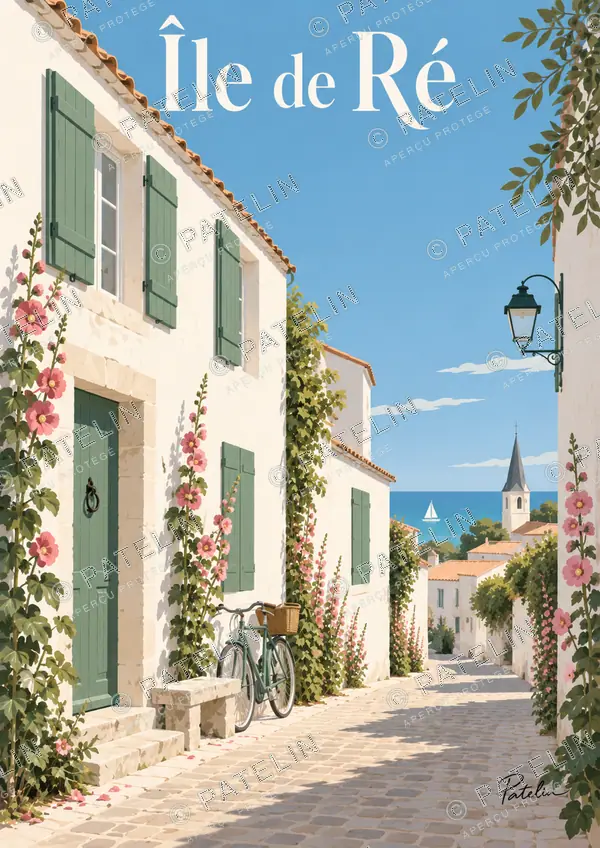 Illustration Île de Ré — La rue en perspective, style Minimal