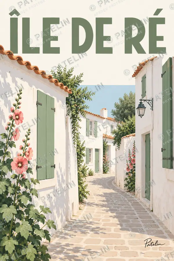 Illustration Île de Ré — La ruelle en courbe, style Minimal