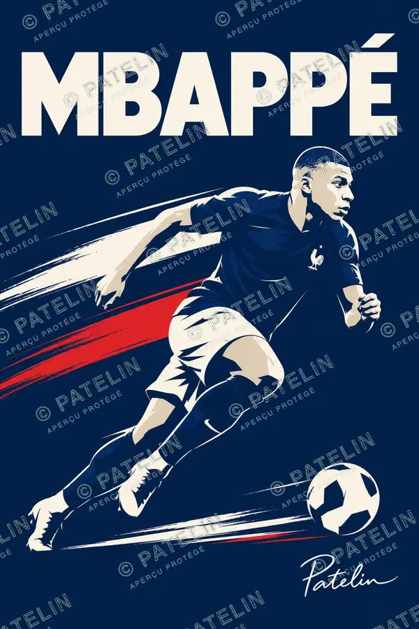 Illustration Kylian Mbappé — Kylian Mbappé, style Minimal