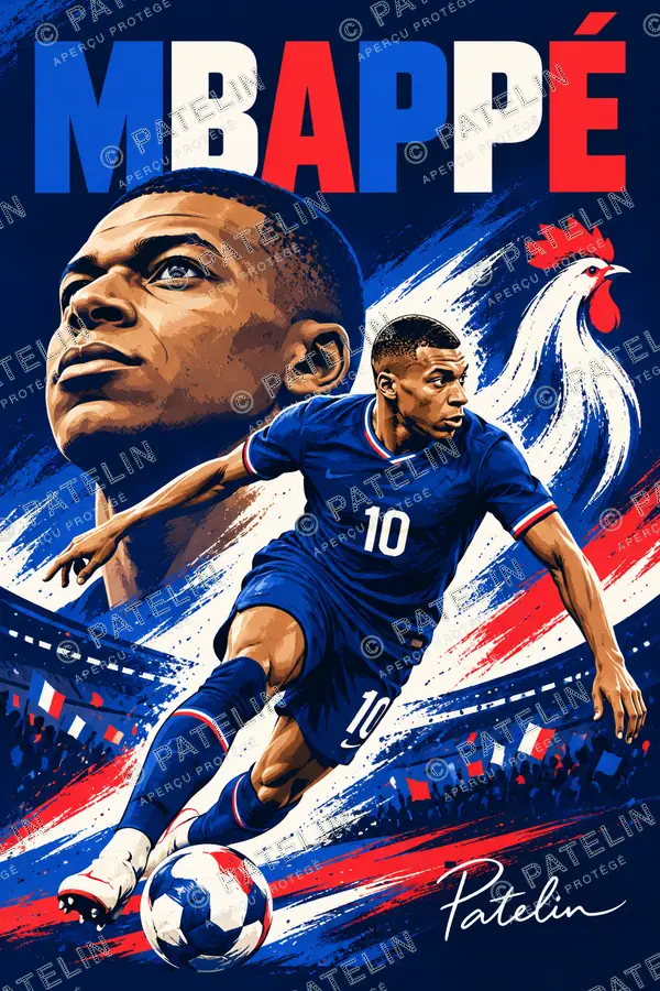 Illustration Kylian Mbappé — Kylian Mbappé, style Pop