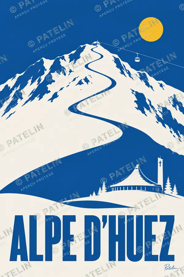Illustration L’Alpe d’Huez — La trace dans la neige, style Minimal