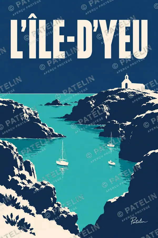 Illustration L’Île-d’Yeu — La pointe et le phare, style Minimal