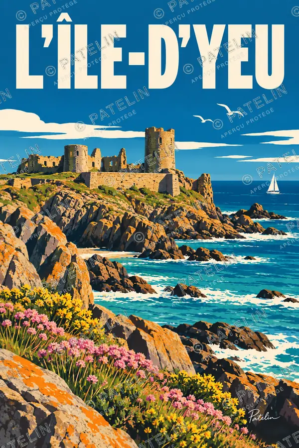 Illustration L’Île-d’Yeu — Le château sur les rochers, style Pop