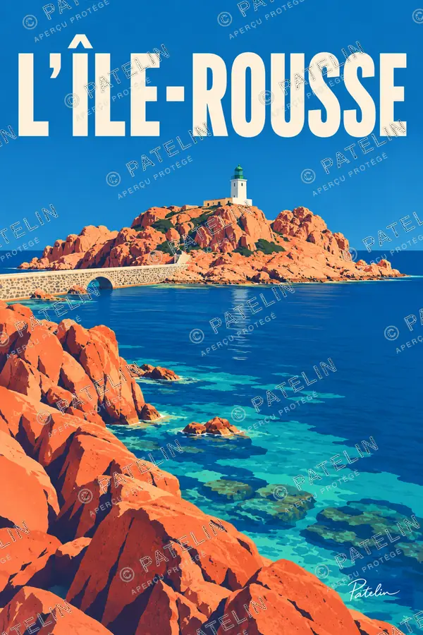 L'Île-Rousse — Le phare et les rochers rouges, illustration Pop