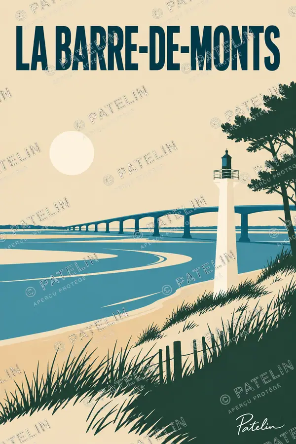 Illustration La Barre-de-Monts — Le phare et le pont, style Minimal