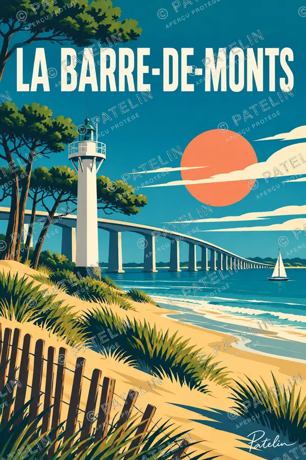 Illustration La Barre-de-Monts — Le pont et les dunes, style Pop