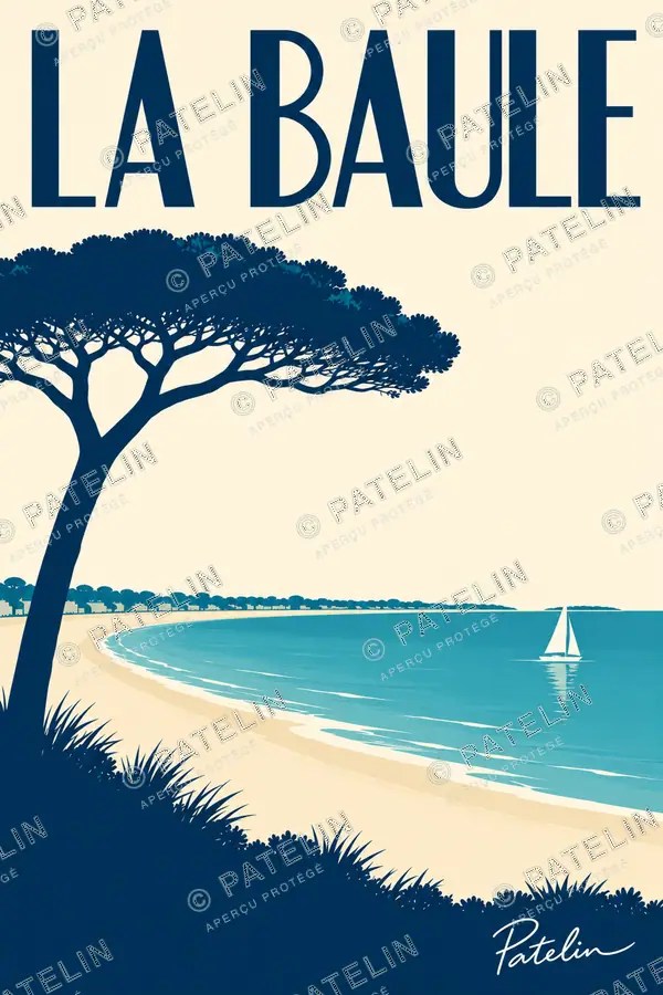 Illustration La Baule — Le pin et la baie, style Minimal