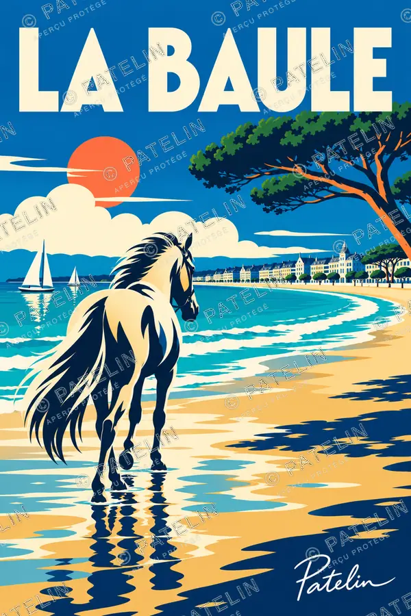 Illustration La Baule — La plage et le héron, style Pop