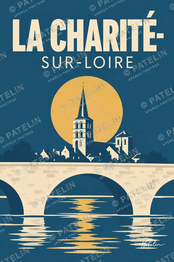 Illustration La Charité-sur-Loire — Le pont et le prieuré au couchant, style Minimal