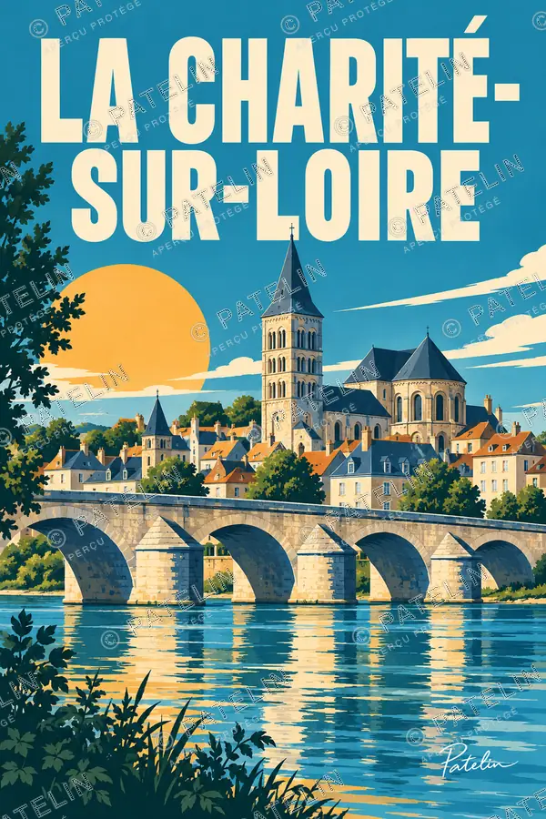 Illustration La Charité-sur-Loire — Le pont sur la Loire et le prieuré, style Pop