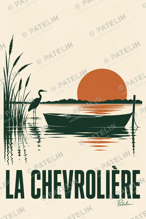 Illustration La Chevrolière — La barque au couchant, style Minimal