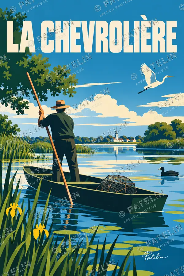 Illustration La Chevrolière — Le pêcheur du lac, style Pop