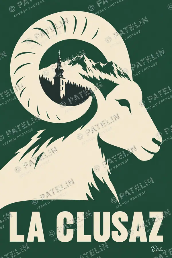 Illustration La Clusaz — Le bélier et la montagne, style Minimal