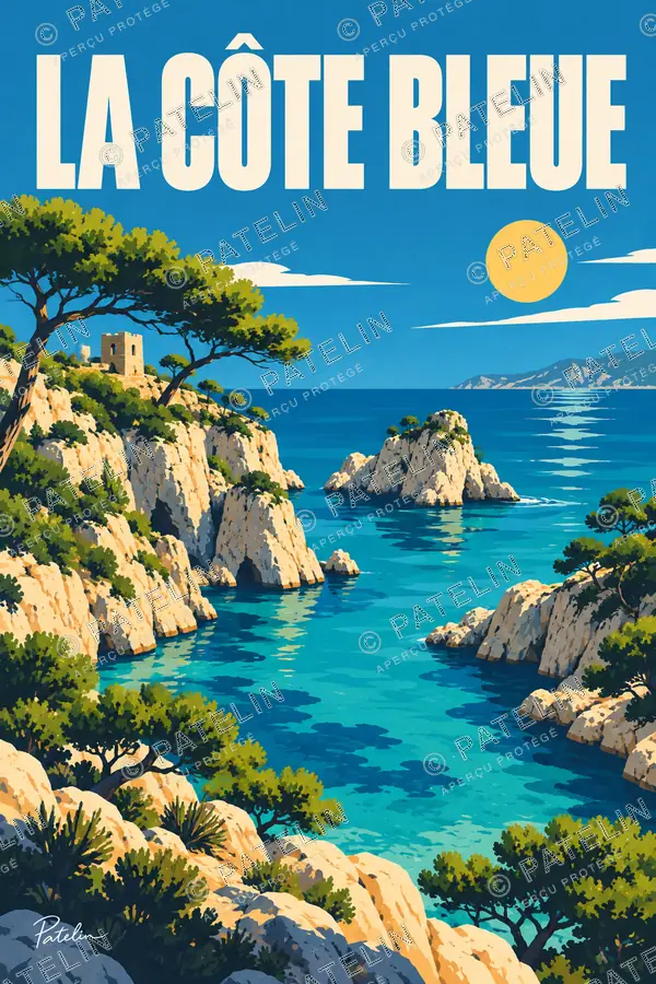 Illustration La Côte Bleue — Les criques sous les pins, style Pop