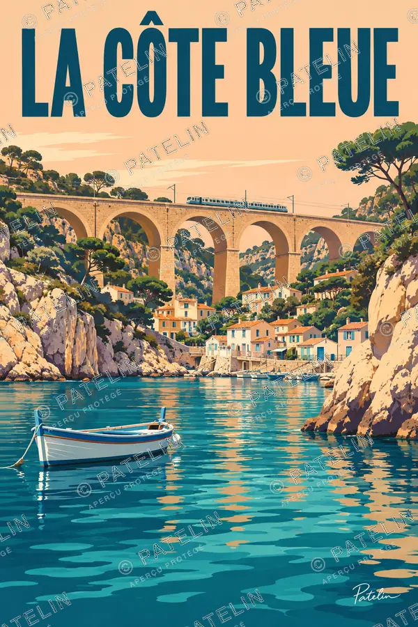 Illustration La Côte Bleue — Le port sous le viaduc, style Pop