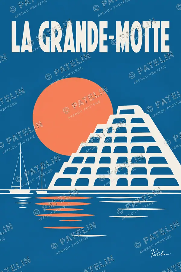 Illustration La Grande-Motte — La pyramide et ses reflets, style Minimal