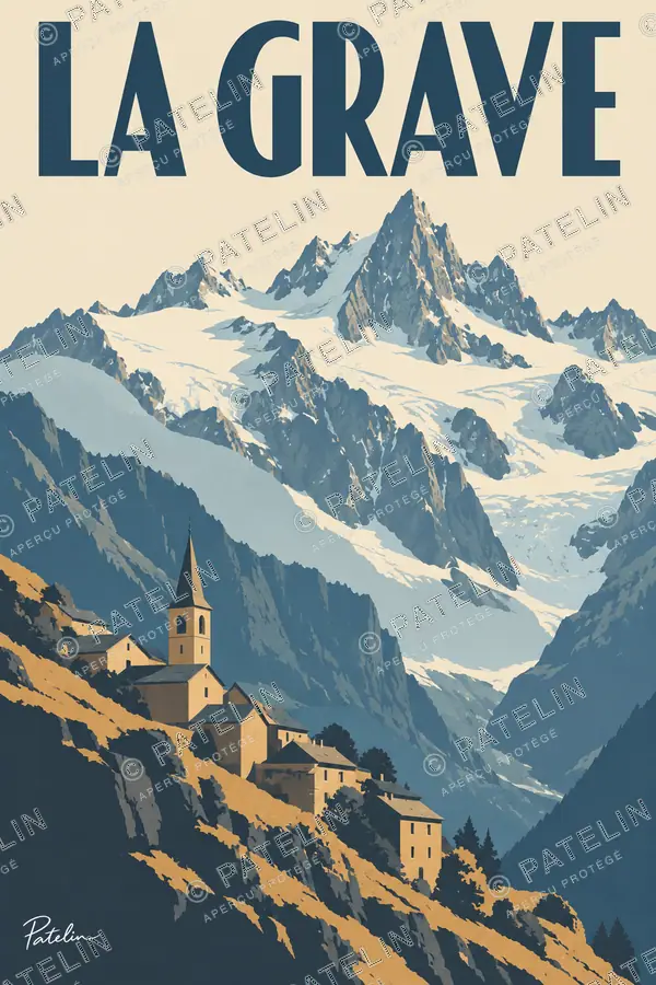 Illustration La Grave — Les toits face à la Meije, style Minimal