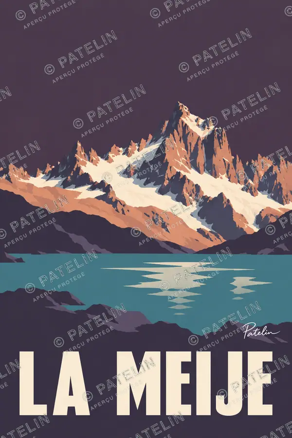 Illustration La Meije — Les sommets dans le miroir du lac, style Minimal