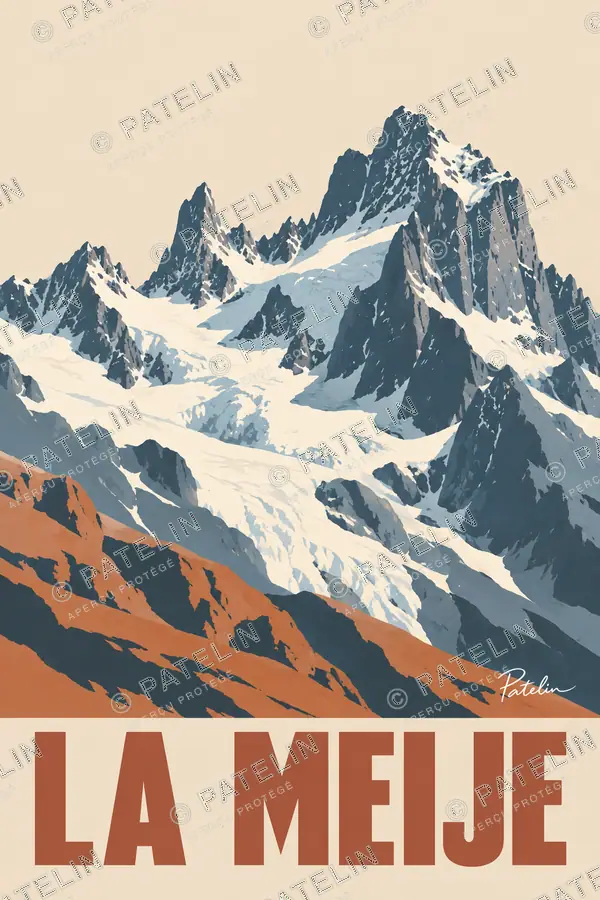 Illustration La Meije — Les sommets et les glaciers, style Minimal