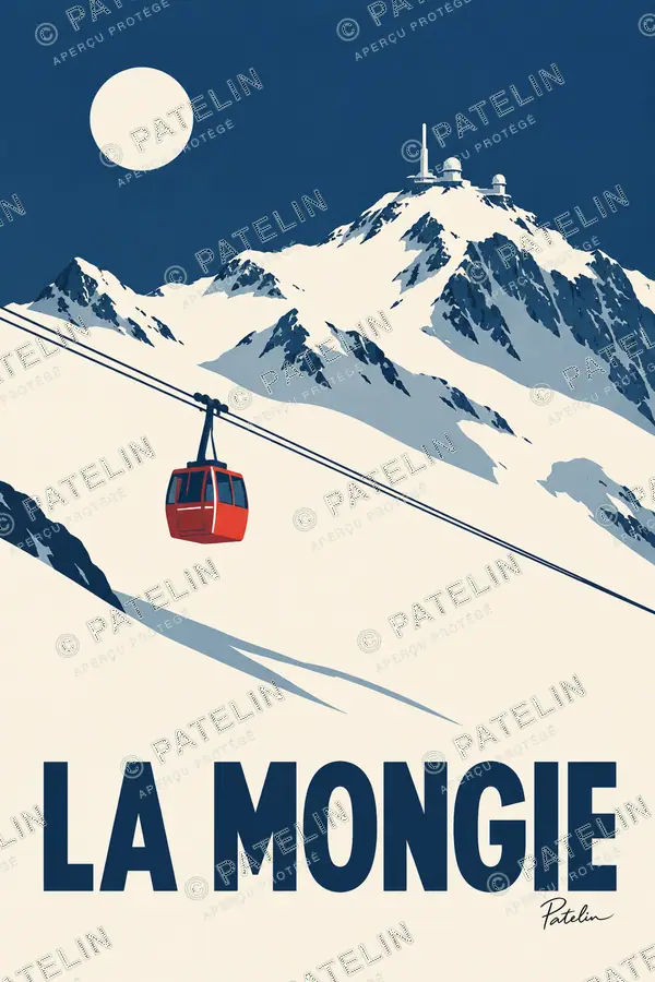 Illustration La Mongie — La pente et le téléphérique, style Minimal
