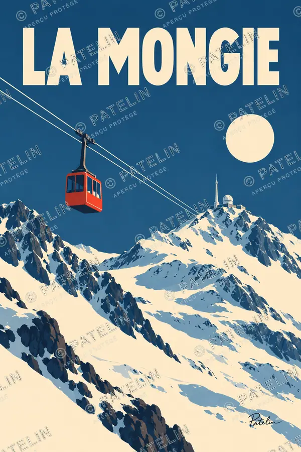 La Mongie — Le pic du Midi et la cabine rouge, illustration Minimal
