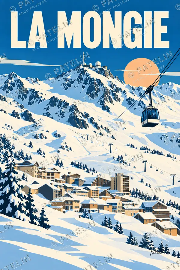 Illustration La Mongie — Le village sous la neige, style Pop