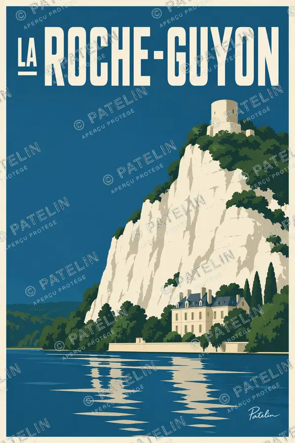 Illustration La Roche-Guyon — Le château sur la falaise, style Minimal