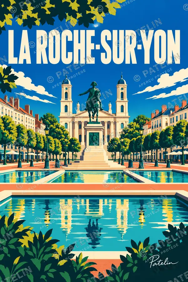 Illustration La Roche-sur-Yon — La place Napoléon et ses reflets, style Pop