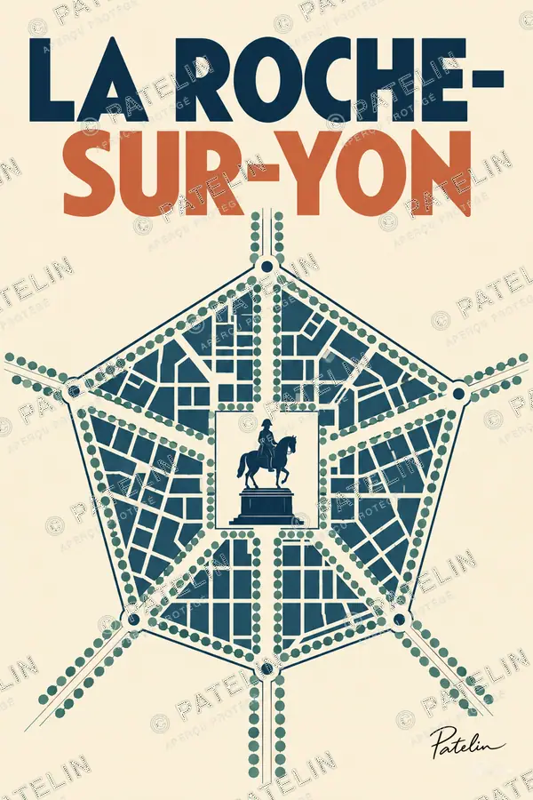 Illustration La Roche-sur-Yon — Le plan et la statue, style Minimal
