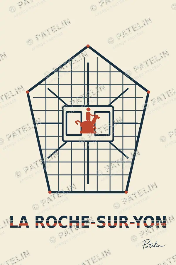 Illustration La Roche-sur-Yon — Le plan et la statue, style Minimal