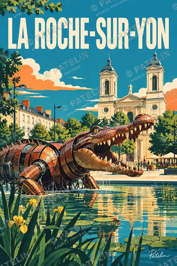 Illustration La Roche-sur-Yon — Le crocodile de la place, style Pop