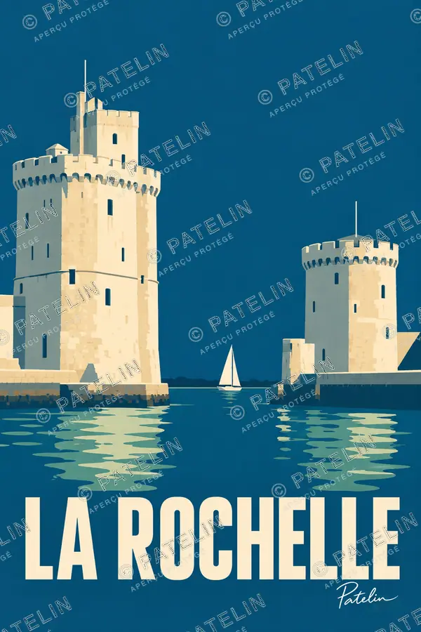 Illustration La Rochelle — Les tours face à la mer, style Minimal
