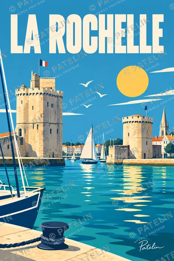 Illustration La Rochelle — Le port et les deux tours, style Pop