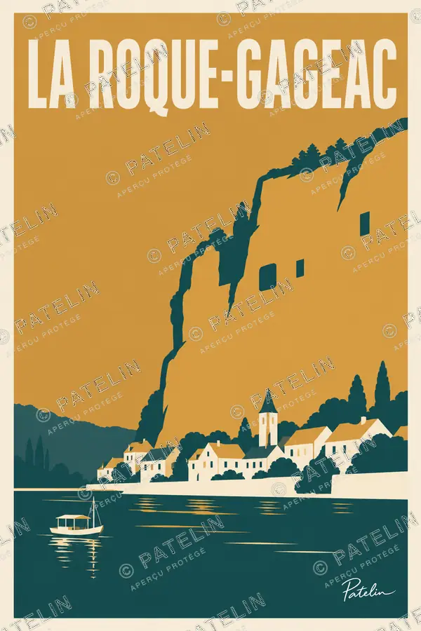 Illustration La Roque-Gageac — Le village au pied de la falaise, style Minimal
