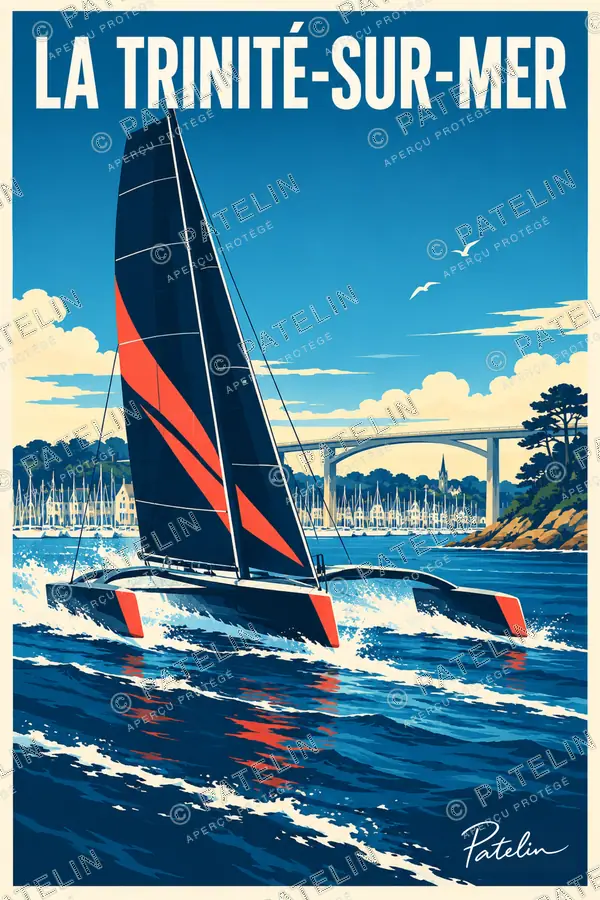 Illustration La Trinité-sur-Mer — Le bateau de course dans les vagues, style Pop