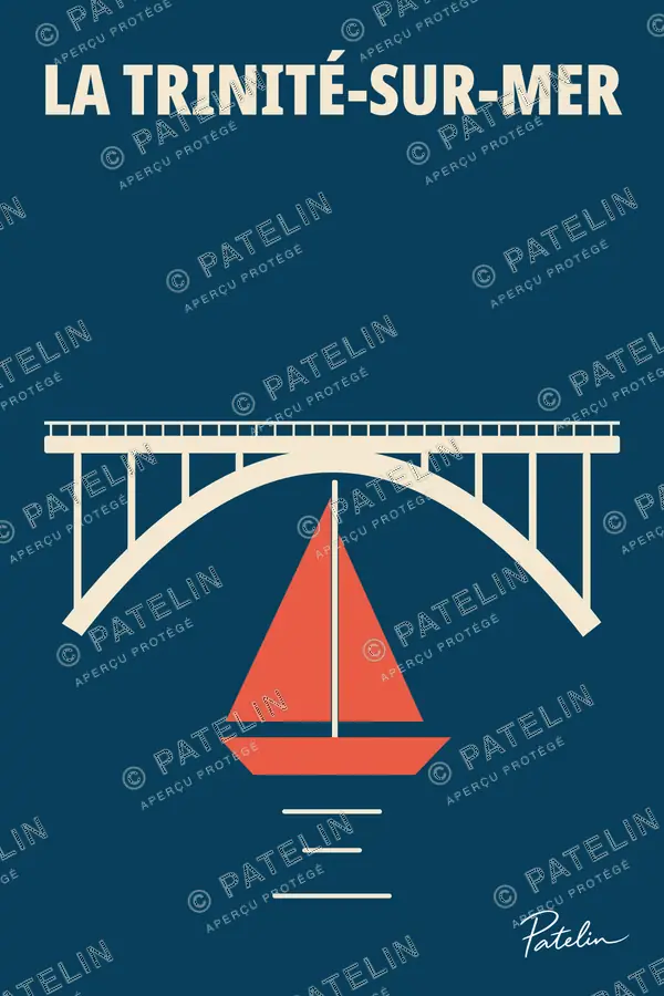Illustration La Trinité-sur-Mer — La voile rouge sous le pont, style Minimal