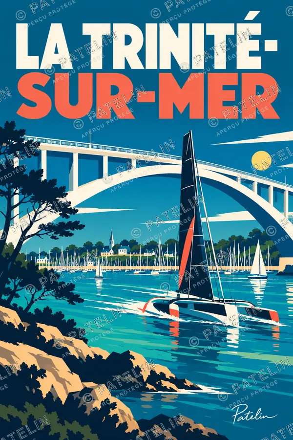 Illustration La Trinité-sur-Mer — Le voilier devant le pont, style Pop