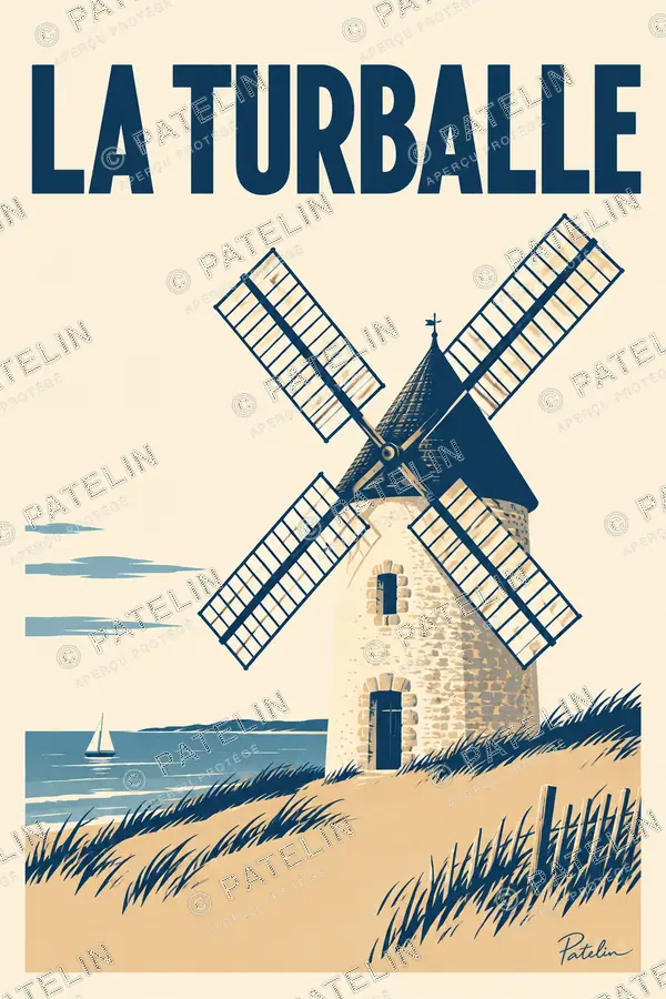 Illustration La Turballe — Le moulin des dunes, style Minimal