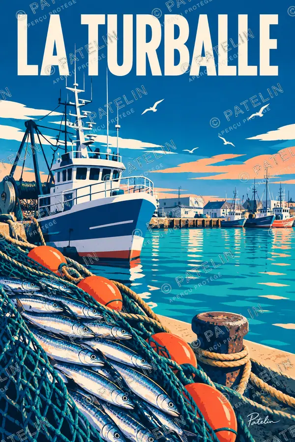 Illustration La Turballe — Le port de pêche, style Pop