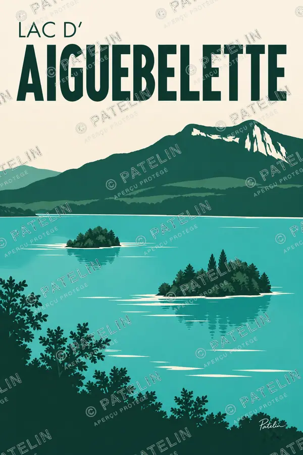 Illustration Lac d’Aiguebelette — Lac d’Aiguebelette, style Minimal