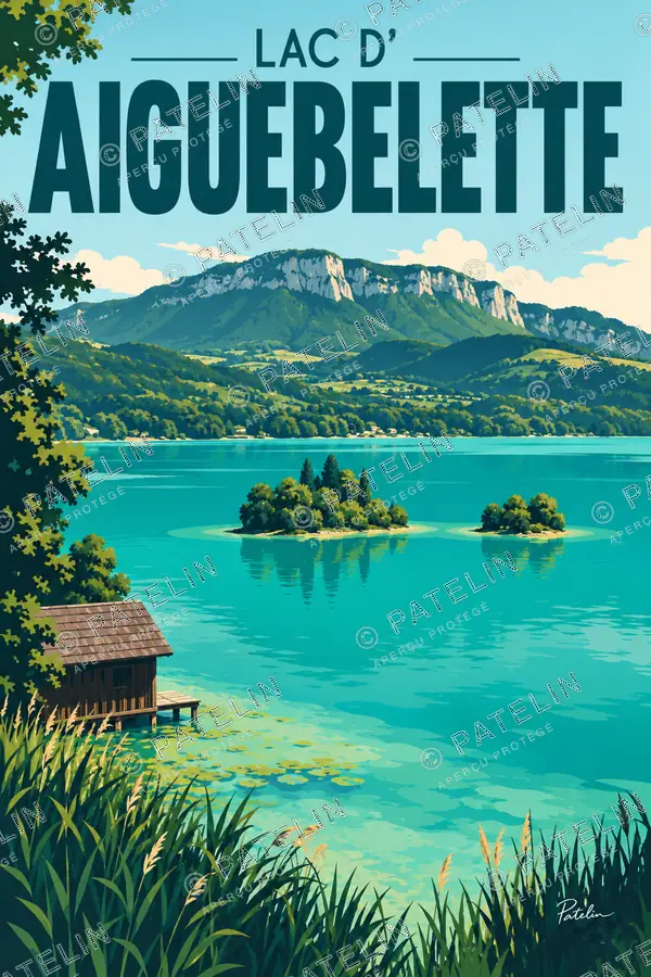 Illustration Lac d’Aiguebelette — Lac d’Aiguebelette, style Pop