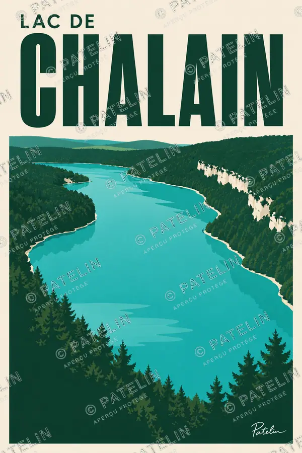 Illustration Lac de Chalain — Lac de Chalain, style Minimal