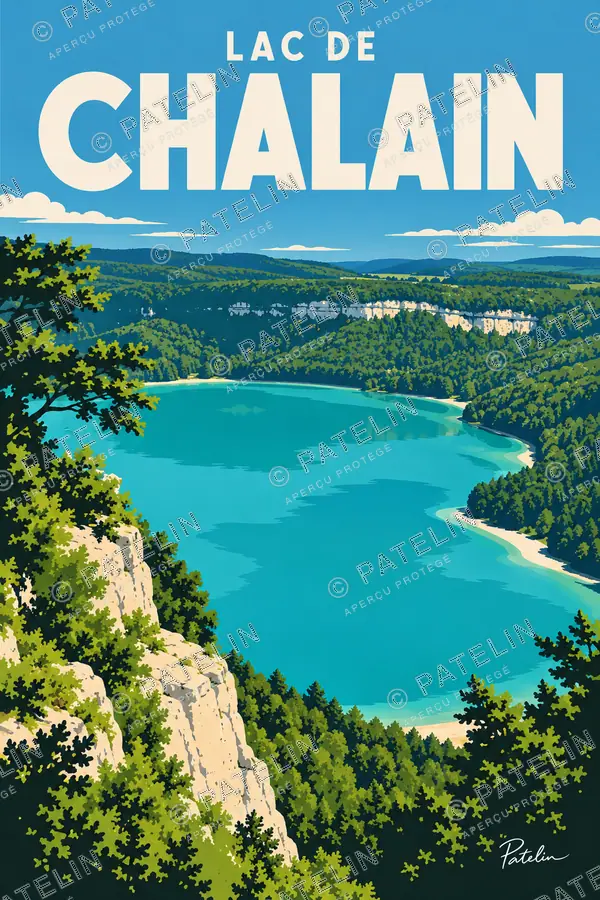 Illustration Lac de Chalain — Lac de Chalain, style Pop