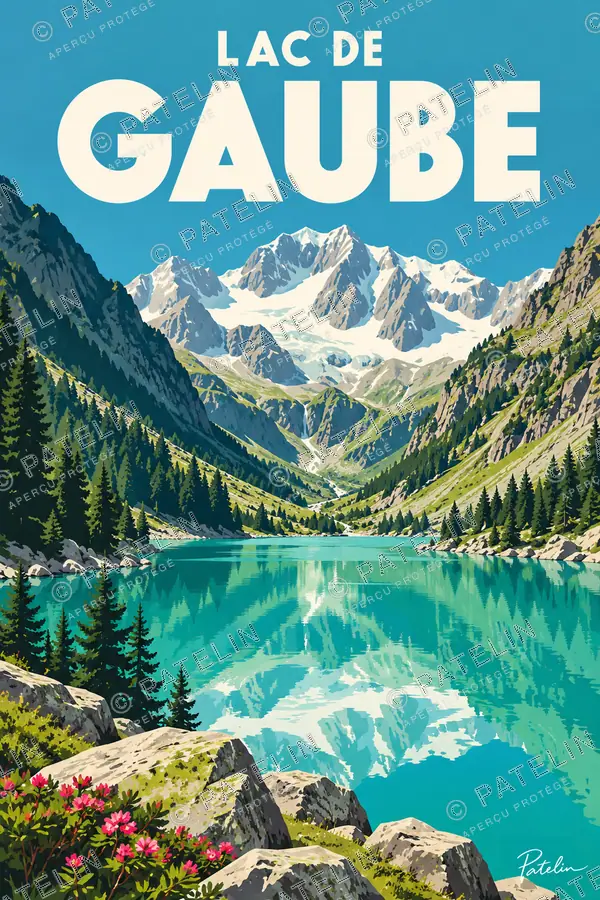 Illustration Lac de Gaube — Lac de Gaube, style Pop